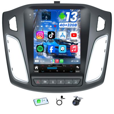 8core 4G+32G Car Radio for Ford Focus 2012-2018: 5G Wi-Fi 10.4 Inch OLED Touchscreen Stereo Replacement with Wireless CarPlay Android Auto GPS Bluetooth FM AM DSP SWC Mirror Link Backup Camera