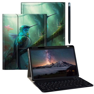 BPQOJB for Galaxy Tab A9 Plus Case with Detachable Wireless Keyboard & 360 Degree Rotating Stand Protect Cover Acrylic Tablet Case for Samsung Galaxy Tab A9 Plus 11 inch 2023 - Cute Green Hummingbird