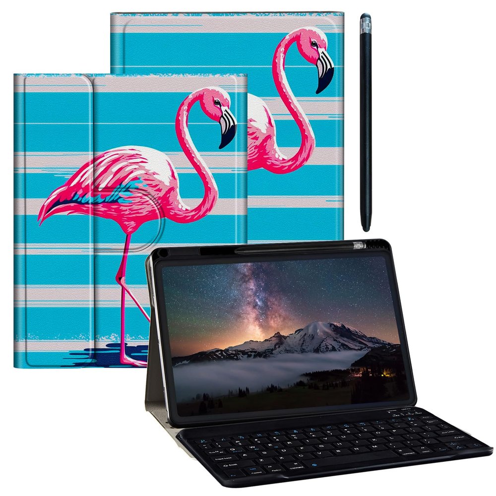 BPQOJB for Galaxy Tab A9 Plus Case with Detachable Wireless Keyboard & 360 Degree Rotating Stand Protect Cover Acrylic Tablet Case for Samsung Galaxy Tab A9 Plus 11 inch 2023 - Cute Flamingo