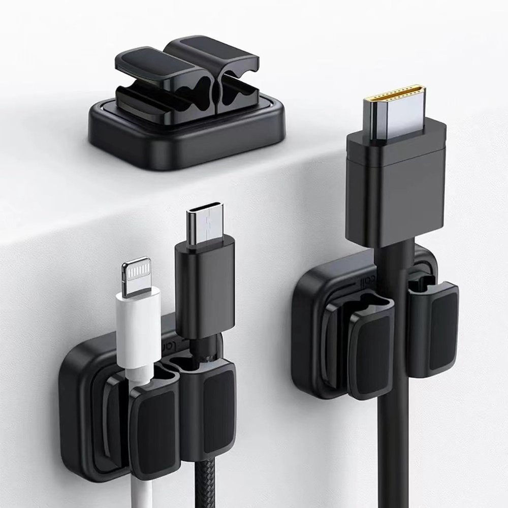 IFNOW 3-in-1 Cable Spring Holder Clips Black 3 Pack Self Adhesive Cord Holder Under Desk Cable Management for Home,Office,Car,Desk,Nightstand
