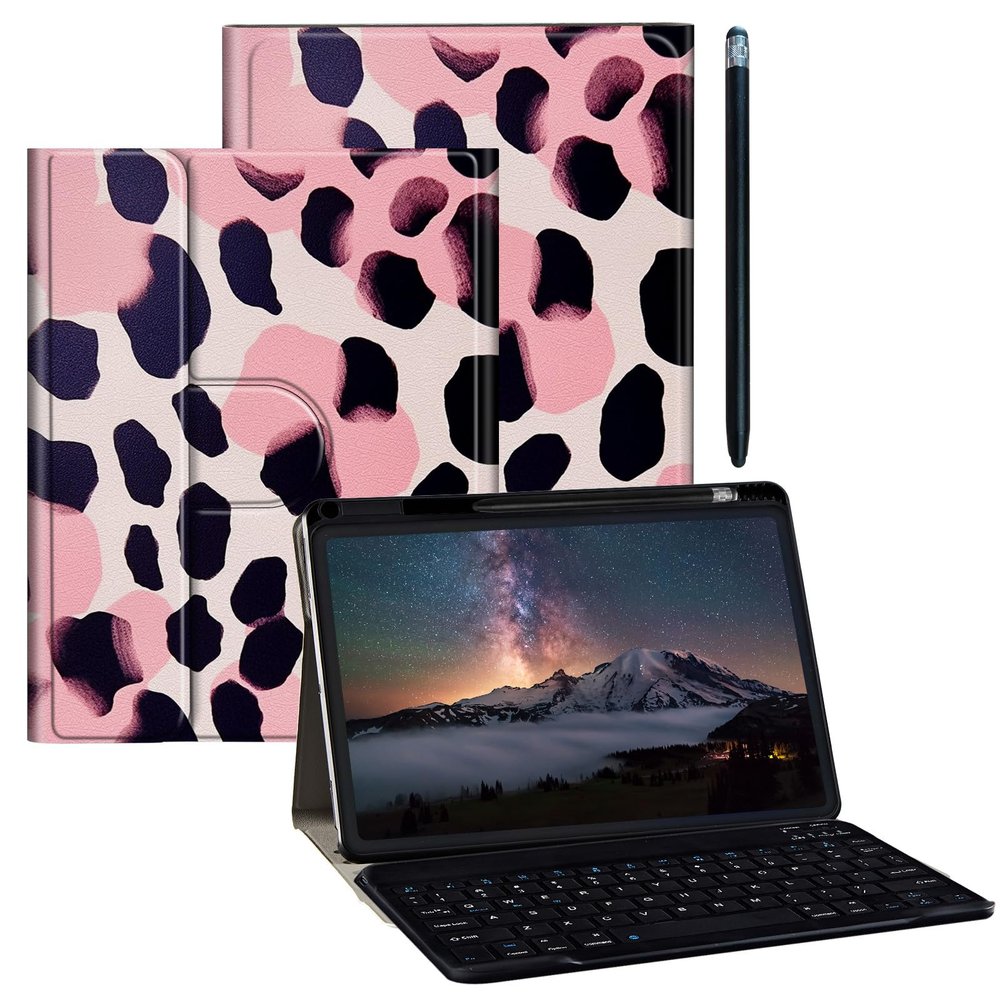 BPQOJB for Galaxy Tab A9 Plus Case with Detachable Wireless Keyboard & 360 Degree Rotating Stand Protect Cover Acrylic Tablet Case for Samsung Galaxy Tab A9 Plus 11 inch 2023 - Pink Leopard