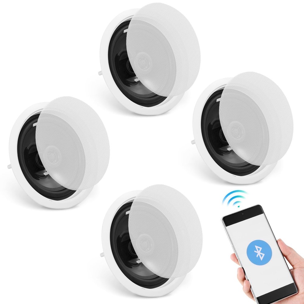 VEVOR 4 PCs 6.5'' Bluetooth Ceiling Speakers, 600W Flush Mount Ceiling & in-Wall Speaker System with 8 Impedance 89dB Sensitivity, for Home Kitchen Living Room Bedroom or Covered Outdoor Porches