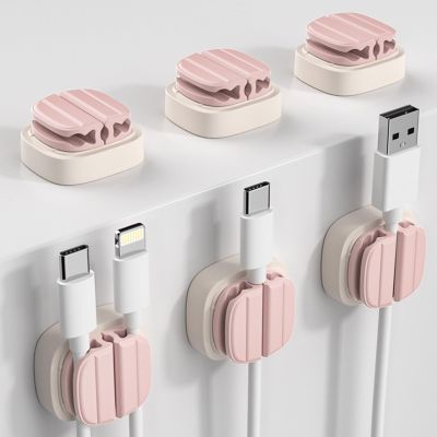 IFNOW 3-in-1 Cable Spring Holder Clips Pink 6 Pack Self Adhesive Cord Holder Under Desk Cable Management for Home,Office,Car,Desk,Nightstand