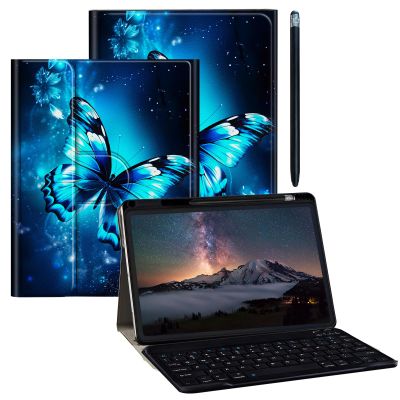 BPQOJB for Galaxy Tab A9 Plus Case with Detachable Wireless Keyboard & 360 Degree Rotating Stand Protect Cover Acrylic Tablet Case for Samsung Galaxy Tab A9 Plus 11 inch 2023 - Cute Blue Butterfly