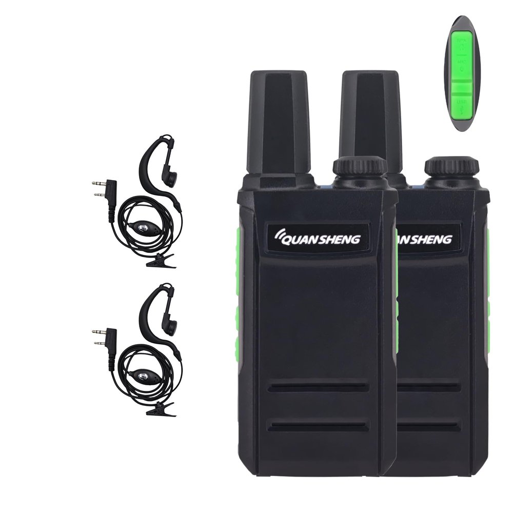 2 Pack QUANSHENG TG-A1 Walkie Talkie UHF Full Function Ham Radio USB-C Charging 16 Channels Dual Power Selection with Earpiece (Green)