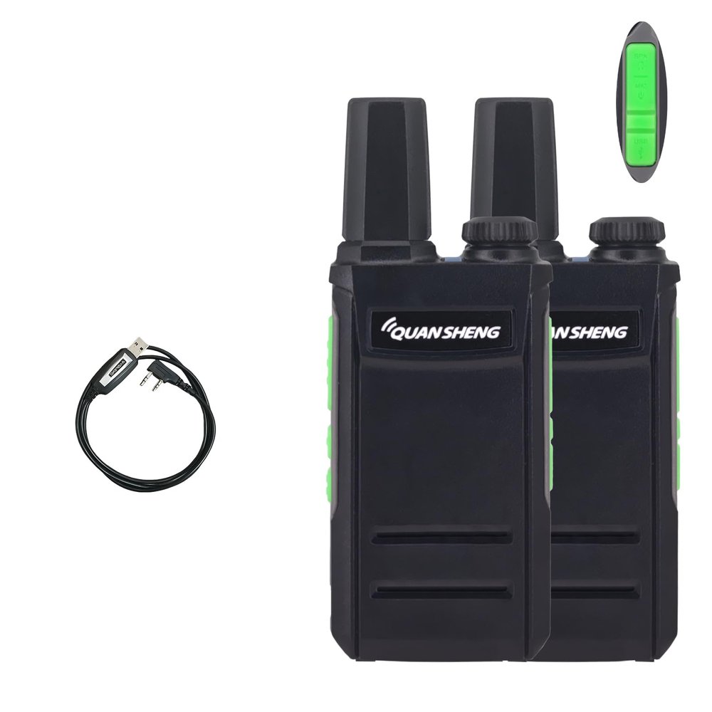 2 Pack Mini Radio TG-A1 QUANSHENG Radio with Programming Cable USB-C Charger Two Way Radio Long Range TG A1 VOX Full Function (Green)