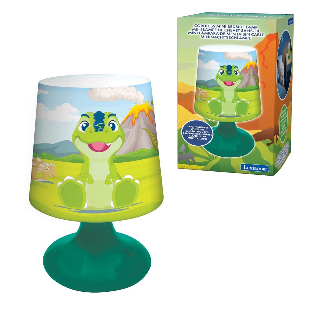 LEXiBOOK, Dinosaur, Cordless Mini Bedside Lamp and Nightlight, Green, MLT10DINO