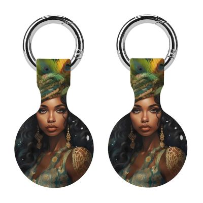 African American Women Silicone Protective Case for AirTag Tracker Cover Holder with Key Ring 2PCS