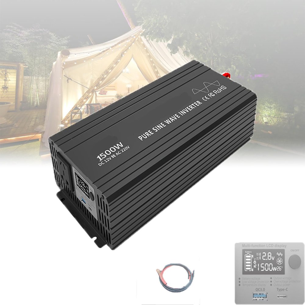 MHRDZWDJ 1500W/2000W Car Inverter, DC12V-AC110V/220V Power Inverter, Pure Sine Wave Inverter with LCD Display One AC Outlet and Charging Port, Converter,for Outdoor Camping,24-110V-1500W