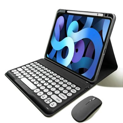 kaitesi Keyboard Case for iPad Pro 11 inch (M5/M4, 2025/2024) Case with Mouse Cute Round Keys Detachable Bluetooth Keyboard Slim Smart Cover Supports Pencil Charging,Black+White