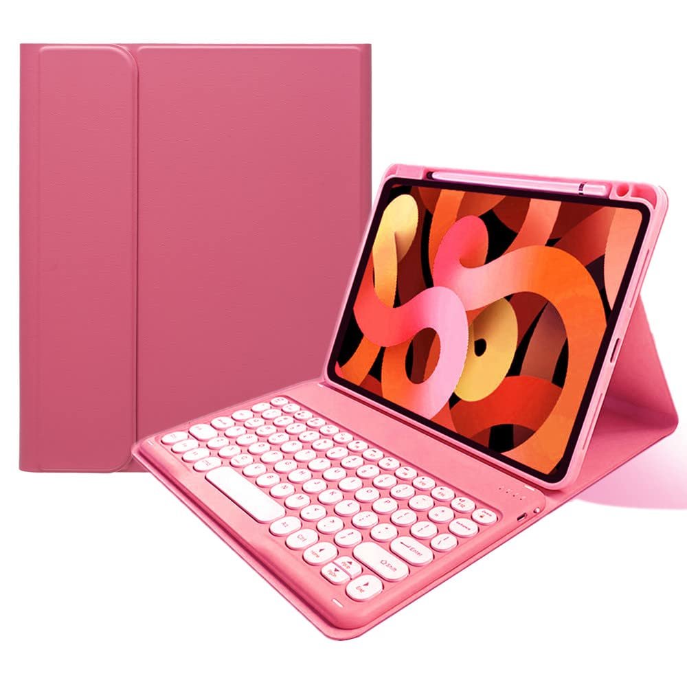 kaitesi Keyboard Case for iPad Pro 11 inch (M5/M4, 2025/2024) Case with Round Key Colour Detachable Bluetooth Keyboard Cover Support Pencil Charging,Dark Pink