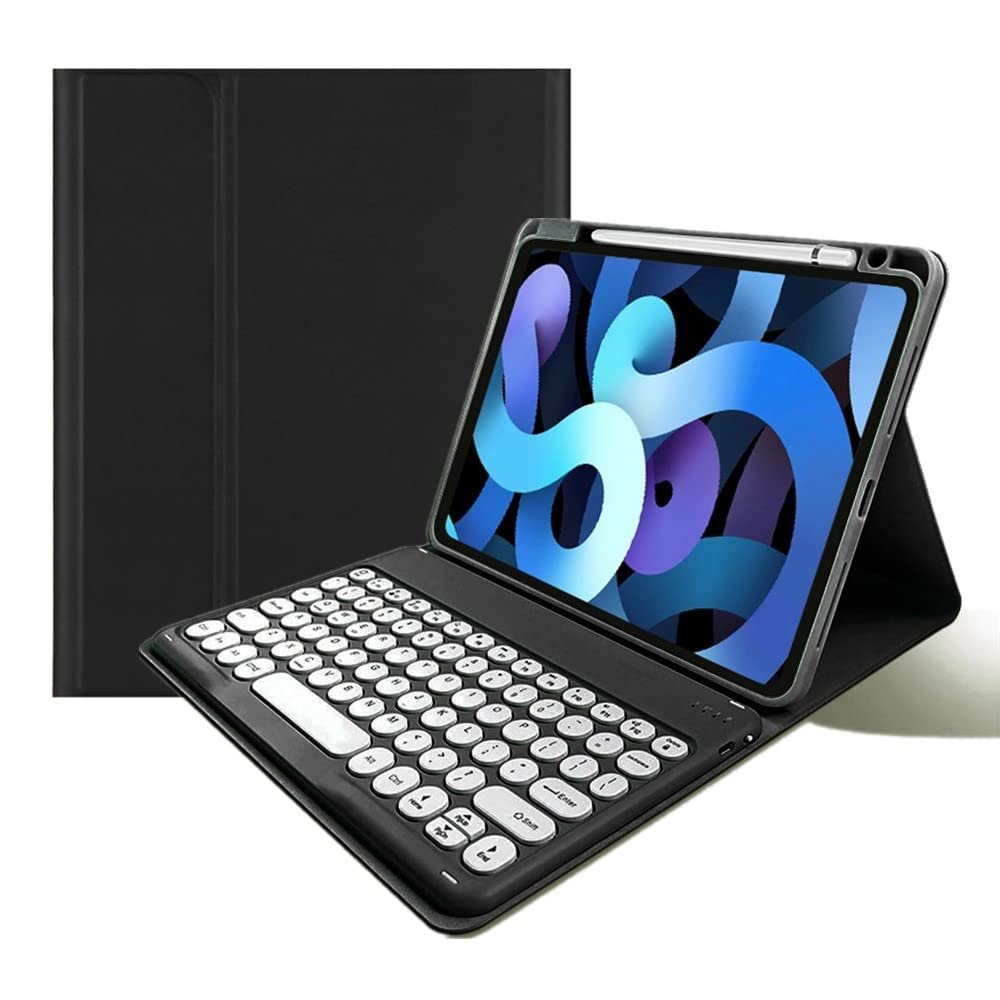 kaitesi Keyboard Case for iPad Pro 11 inch (M5/M4, 2025/2024) Case with Round Key Colour Detachable Bluetooth Keyboard Cover Support Pencil Charging,Black+White