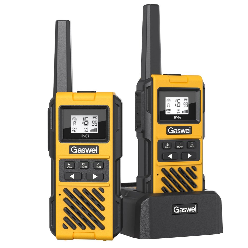 Gaswei G1pro IP67 Waterproof FRS Heavy Duty Long Range Walkie Talkies for Adults, vibrate Rechargeable 2 watt Emergency Two Way Radios, 22 Channel Walky Talky with Li-ion Battery, VOX USB-C (2pack)