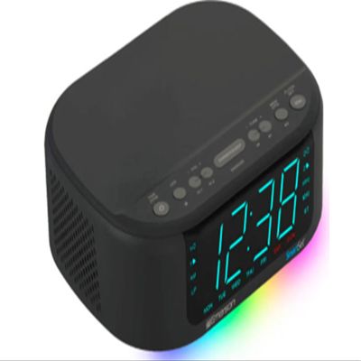 Emerson CKS8888 6-Watt Smartset Stereo Sound Bluetooth Speaker AM/FM Radio with 7-Color Changing Lights, 1.2 Cyan Display and USB Type-C Charging, Black