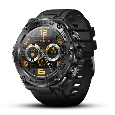 ALPHAGEAR Raptor PRO Smartwatch for iPhone & Android, Rugged Smart Watch (Answer/Make Call), Wellness Tracker with 1.58" AMOLED Screen, 10-14 Days Battery, 5 ATM (2xScreen Protector Included)