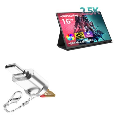 BoxWave Adapter Compatible with Dopesplay 2.5K Portable Monitor (16 in) - Micro SD Card miniReader, USB Type-C OTG Reader USB3.0 Adapter Keychain - Metallic Silver