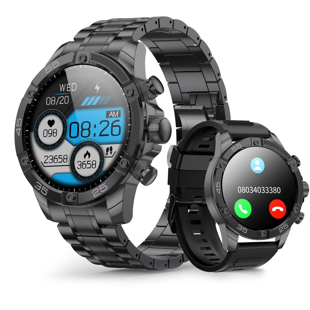 Smartwatch for Men 1.53-Inch Luxury Business Sports & Fitness Men's Watch, IP67 Water Resistant, 440mAh Extended Standby, Multi-Sport Mode and Monitor, Supports IOS 8.0 and Android 4.4 (Steel Black)