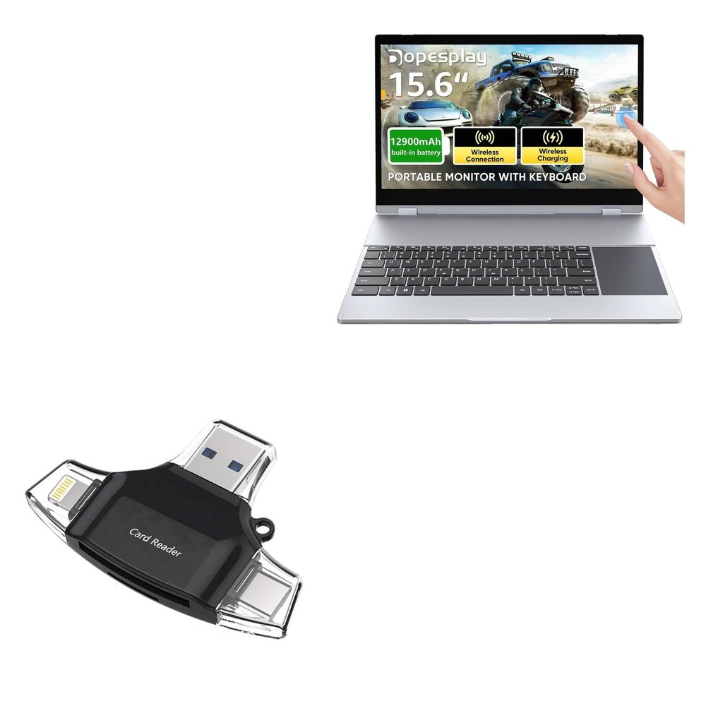 BoxWave Smart Gadget Compatible with Dopesplay Wireless Portable Monitor Lapdock (15.6 in) - AllReader SD Card Reader, microSD Card Reader SD Compact USB - Jet Black