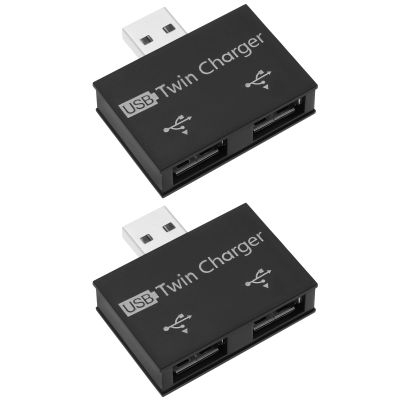 ECSiNG 2pcs USB2.0 Hub Adapter USB2.0 Male to 2 Port USB Charger Splitter Adapter 1 to 2 Hub Charging Extender USB Twin Charger for Mobile Phone Laptop, Balck