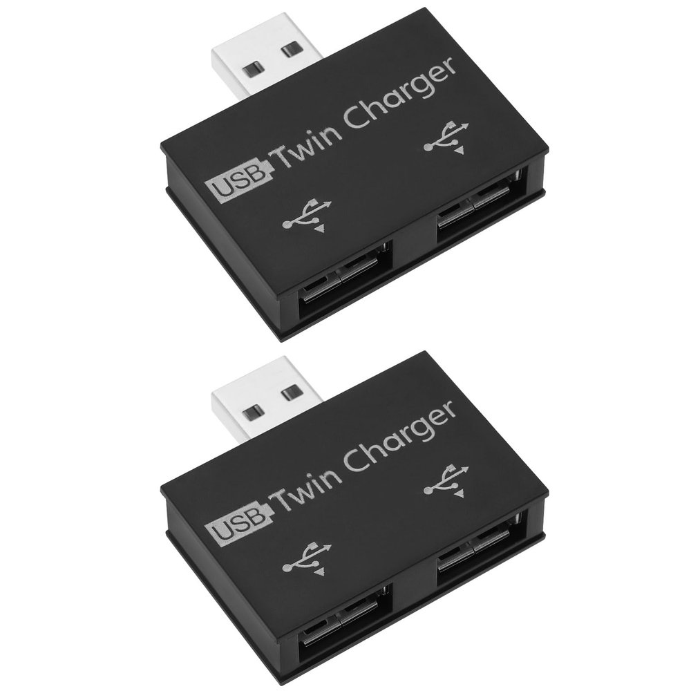 ECSiNG 2pcs USB2.0 Hub Adapter USB2.0 Male to 2 Port USB Charger Splitter Adapter 1 to 2 Hub Charging Extender USB Twin Charger for Mobile Phone Laptop, Balck