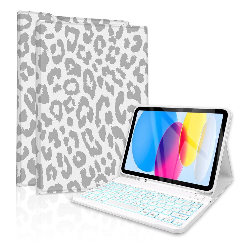 TopPerfekt for iPad 9th Generation Keyboard Case 10.2" 2021, Magnetically Absorbent, Auto Sleep/Wake, Pencil Holder for iPad 8th Gen 2020, 7th Gen 2019, Air 3rd, pro 10.5" (Grey Leopard)