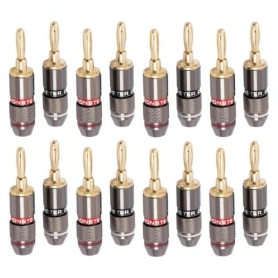 WUZDPRCJ 16PCS Speaker Banana Plug Connector Gold Plated Brass Speaker Adapter Audio Video Banana Connectors, 8 red and 8 black