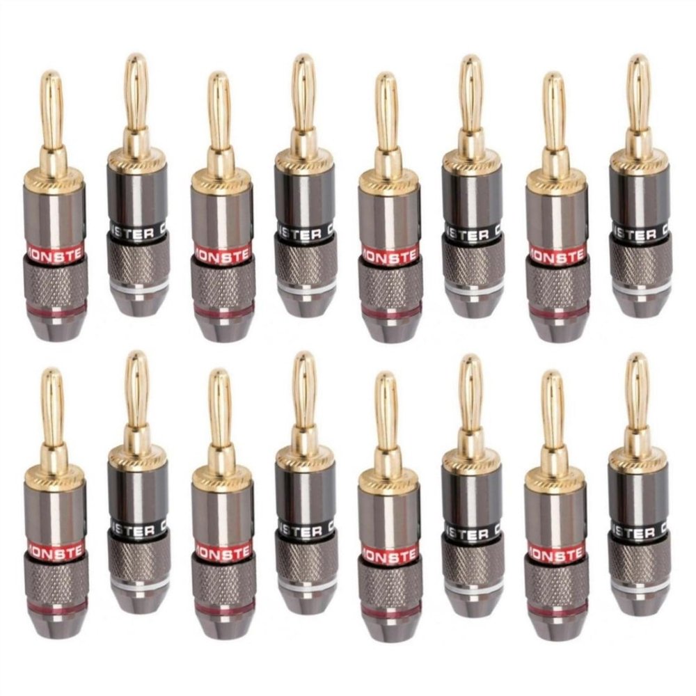 WUZDPRCJ 16PCS Speaker Banana Plug Connector Gold Plated Brass Speaker Adapter Audio Video Banana Connectors, 8 red and 8 black