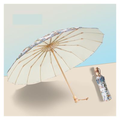 RENEESME Umbrellas for Rain 16 Rib Folding Umbrella Golden Frame Large Umbrella Rain Or Shine Umbrella 16 Rib Umbrella Strong Umbrella for Wind and Rain(Color:A)