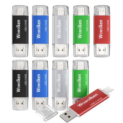 USB C Flash Drive 64GB 10 Pack, Wooolken Type-C Flash Drive + USB 2.0 Thumb Drive OTG Memory Stick Compatible with iPhone 16/15, Android Smartphone/Tablets/Computers