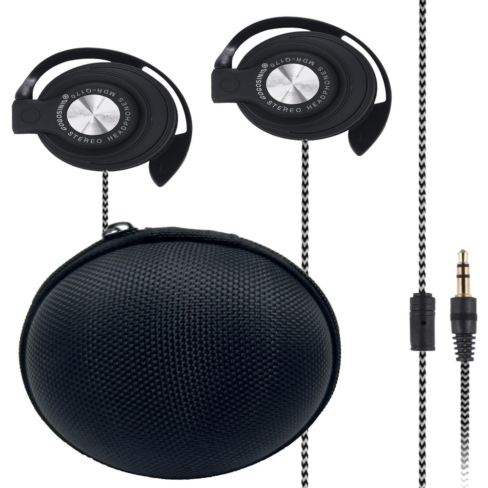 GOGOSINIS Comfortable Kids On-Ear Headphones for School with Soft Sponge Cushions, Adjustable Earhooks, 3.5mm Jack, and Headphones for Kids with Case - Perfect for Tablets and Computers (Black-Silver)