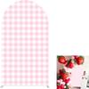 Iydamc Strawberry Theme Arched Fabric Backdrop Covers Photography Background Pink Plaid Arch Stand Stretchy Covers for Kids ONE Birthday Baby Shower Party Decor Props (4.6x8FT Only Cover) view 1