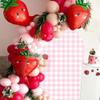 Iydamc Strawberry Theme Arched Fabric Backdrop Covers Photography Background Pink Plaid Arch Stand Stretchy Covers for Kids ONE Birthday Baby Shower Party Decor Props (4.6x8FT Only Cover) view 3