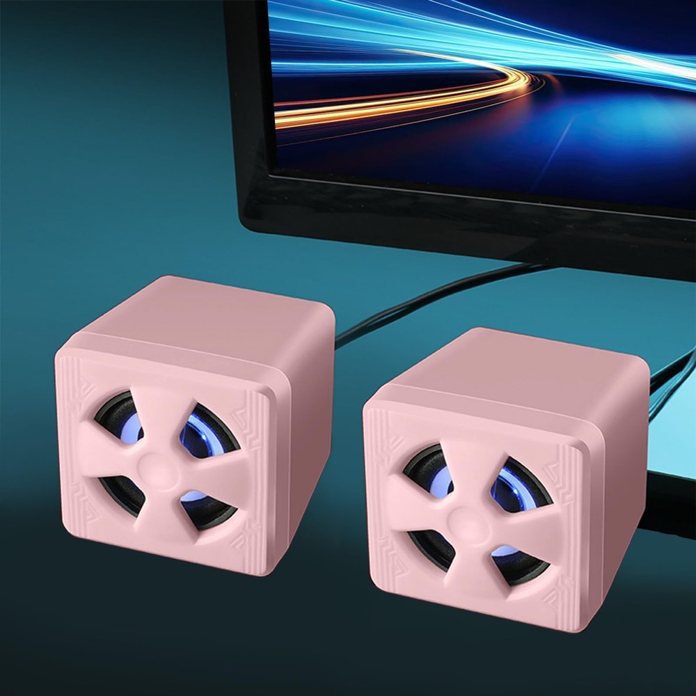 Computer Speaker,Desktop Speakers Compact Portable Mini Sound Box for Laptops Desktops Mobile Devices,Built-in Radiators,Perfect As A Gift Or Desktop Decoration (Black) (Pink)