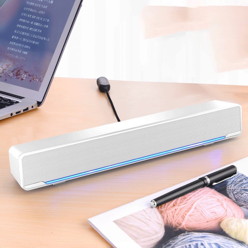 Computer Speakers, USB Powered PC Speakers for Desktop Computer Laptop, with LED Lights (Color : Black) (White)