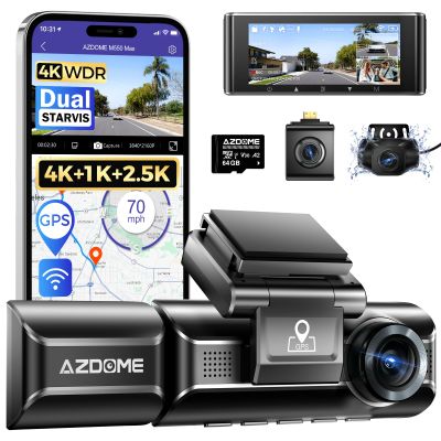 AZDOME M550 Max 4K 3 Channel Dash Cam, Dual STARVIS Sensors, 4K+2.5K+1080P Front and Rear Inside Triple Car Camera, Built-in WiFi GPS, 64GB Card Included, IR Night Vision (M550 Max)