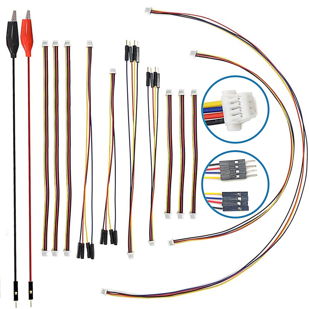 Minidodca I2C Qwiic Cable Kit Stemma QT Wire for SparkFun Development Boards Sensor Board Breakout Breadboard 4 Pin Sh1.0 Connector+2Pcs Alligator Clip Test Leads