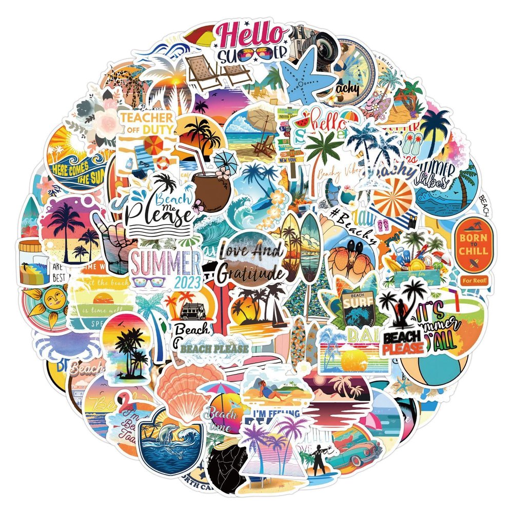 120 Preppy Beach Stickers - Summer Coconut Tree Stickers for Water Bottles, Laptops, Phones, Cars - Summer Themed Decals for Teens