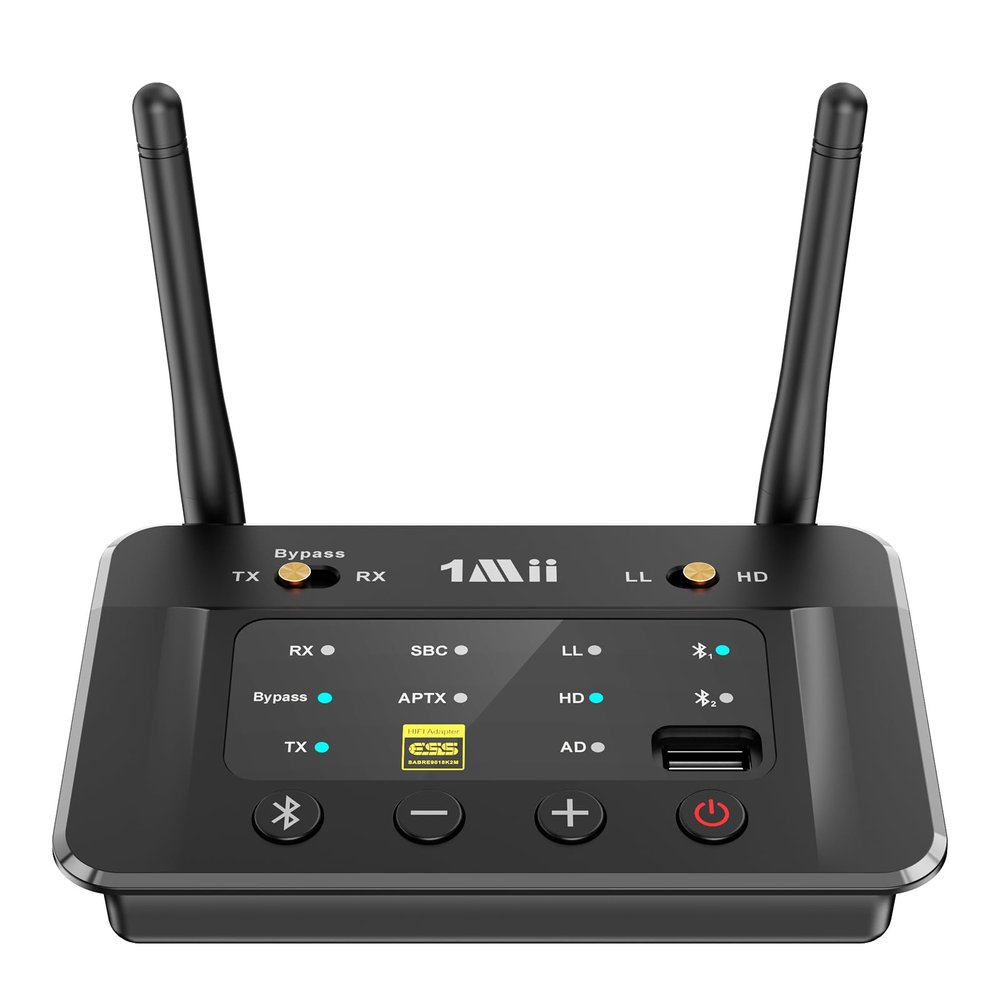 1Mii B03S Bluetooth 5.3 Transmitter Receiver for TV Home Stereo, Wireless Audio Adapters with Audiophile DAC, aptX Adaptive/LL/HD, Dual Link, Optical RCA AUX 3.5mm Inputs/Outputs
