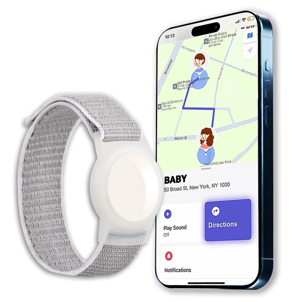 DirectNine Basics GPS Tracker for Kids, Teen, Special Needs, Elderly - Real-Time Mini Locator Watch Band - No Monthly Fee - Hidden Tracking Device for iOS, White, A12123