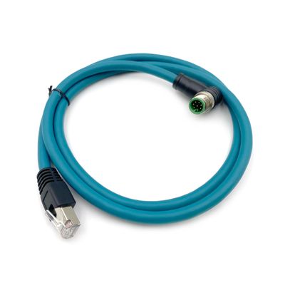 6.56ft M12 8 Pin A Code Male Right Angled to RJ45 Male High Flex Cat6 Ethernet Cable, RJ45 to M12 Industrial Connector Cable Shielded Field Wireable Cable Assembly for Automation Application 2Meter
