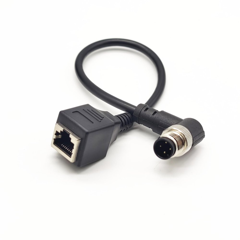 16.4ft M12 4 Pin A Code Male Right Angled to RJ45 Female High Flex Cat6 Ethernet Cable, M12 to RJ45 Industrial Connector Cable Shielded Field Wireable Cable Assembly for Automation Application 5Meter