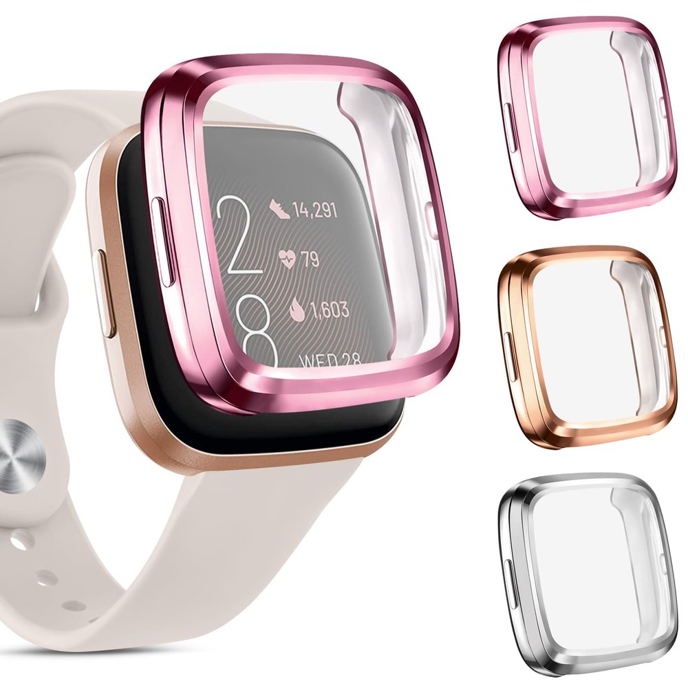 3 Pack Screen Protector for Fitbit Versa 2, TPU All-Around Protective Case Cover Rugged Bumper Shell Accessories