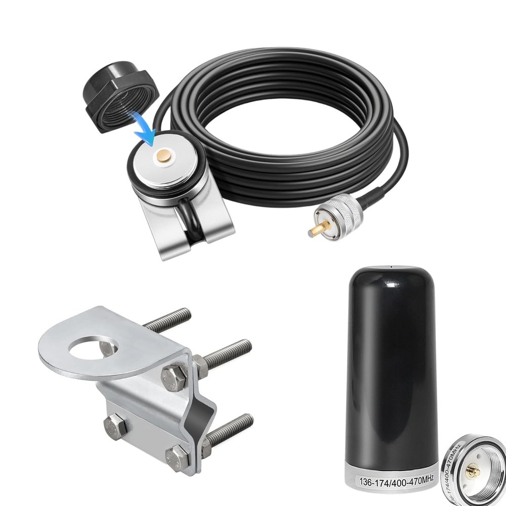 Anina NMO Roll Bar Mirror Antenna Mount, Tubular Antenna Mount Bracket Dual Band Antenna Lip Hatchback Mount Bracket NMO to PL259 Male RG58 Coax Cable UHF VHF 136-174MHz 400-470MHz, 3.5 Antenna