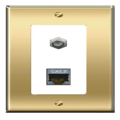 RiteAV CAT7 Coax Wall Plate Decorative [Brass/White]