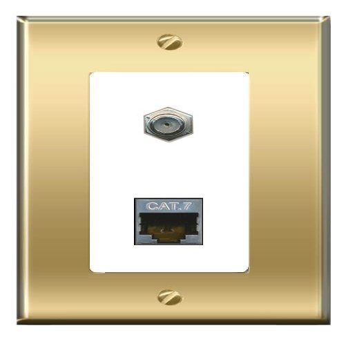RiteAV CAT7 Coax Wall Plate Decorative [Brass/White]