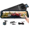 9.66" Mirror Dash Cam,1080P Touchscreen Rear View Mirror Front and Rear View Dual Cameras,Super Night Vision,G-Sensor,Loop Recording,Parking Assistance,24H Parking Monitor,HD Waterproof Backup Camera view 1