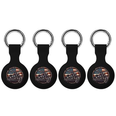 American Flag with Motorcycle Silicone Protective Case for AirTag Tracker Cover Holder with Key Ring 4PCS