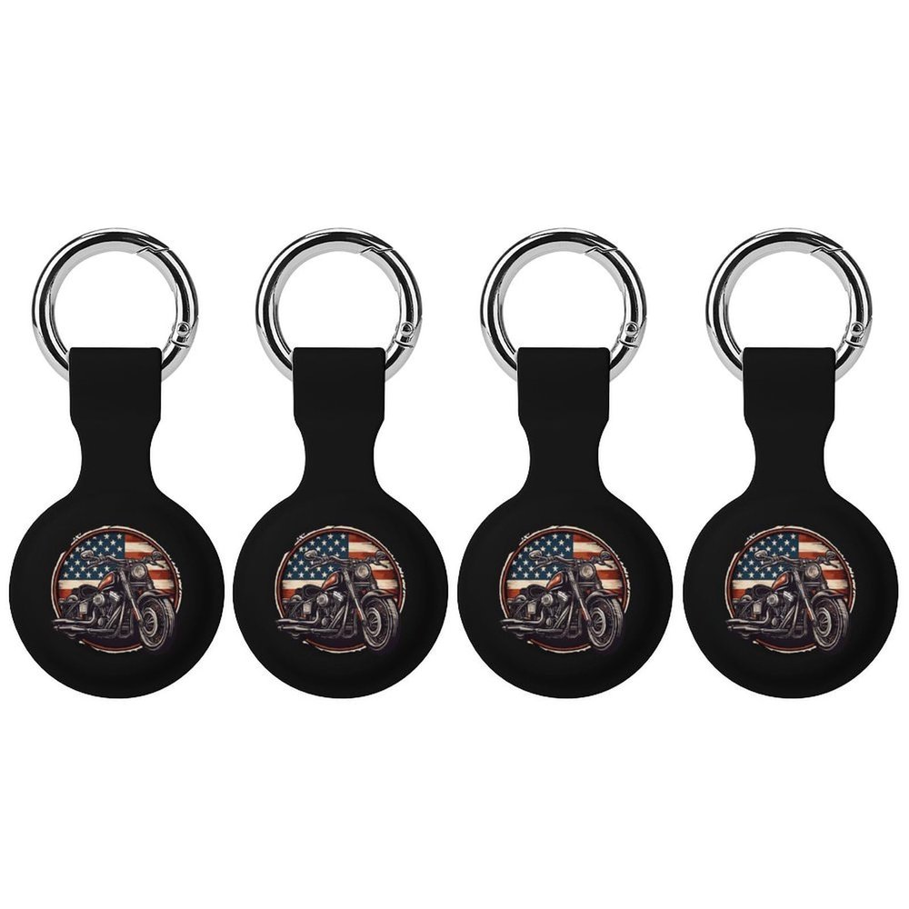 American Flag with Motorcycle Silicone Protective Case for AirTag Tracker Cover Holder with Key Ring 4PCS
