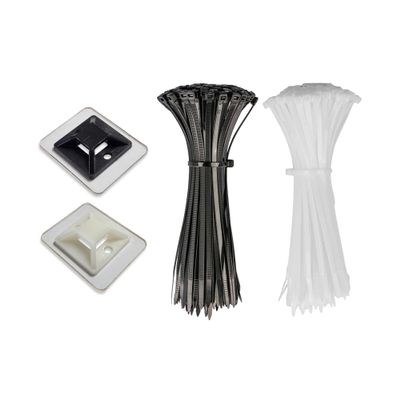 BesSTICK & STRIP Collar Cable Tie Mount with Adhesive Back - 50 Pack (25 Black + 25 White) Professional Zip Tie Anchors for Wire Management, Strong Hold up to 430g