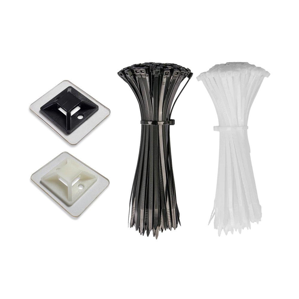 BesSTICK & STRIP Collar Cable Tie Mount with Adhesive Back - 50 Pack (25 Black + 25 White) Professional Zip Tie Anchors for Wire Management, Strong Hold up to 430g